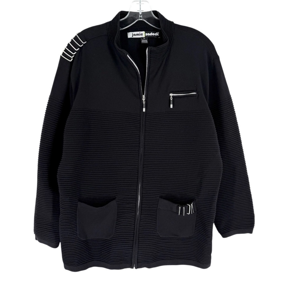 Jamie Sadock Golf Jacket Womens Size XL Black Stretch Nylon Knit Moto Style